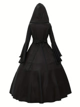 Women's Gothic Hooded Costume Dress Lace Up Bell Sleeve – Halloween Party