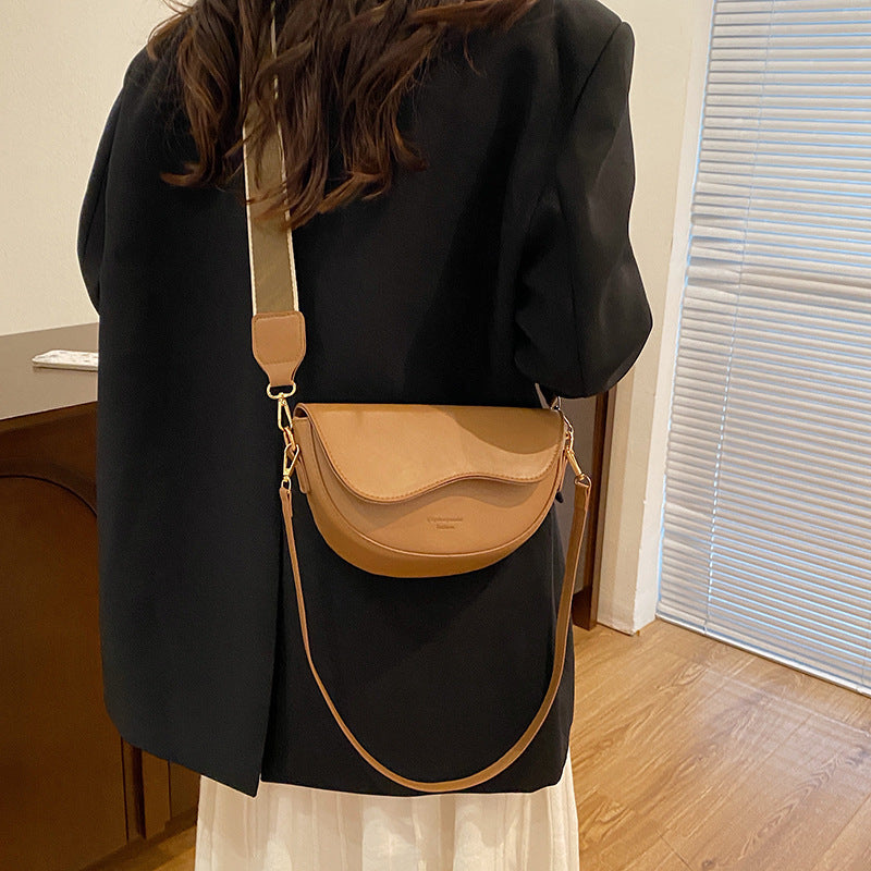 Women's Half Moon Crossbody Bag Curved Flap Wide Strap – Daily Carry