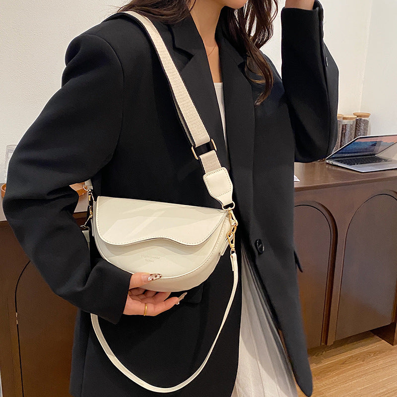 Women's Half Moon Crossbody Bag Curved Flap Wide Strap – Daily Carry