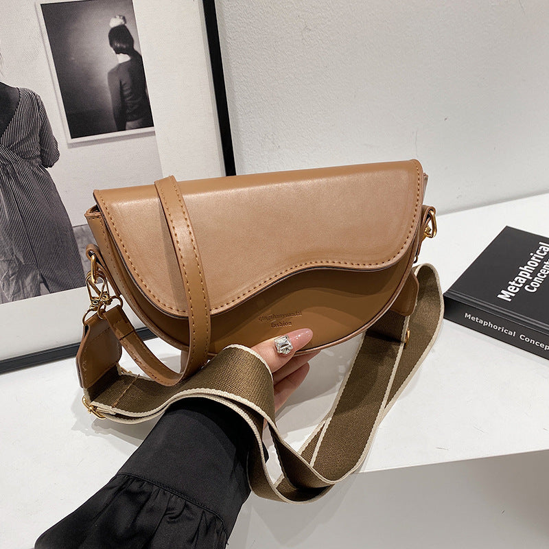Women's Half Moon Crossbody Bag Curved Flap Wide Strap – Daily Carry