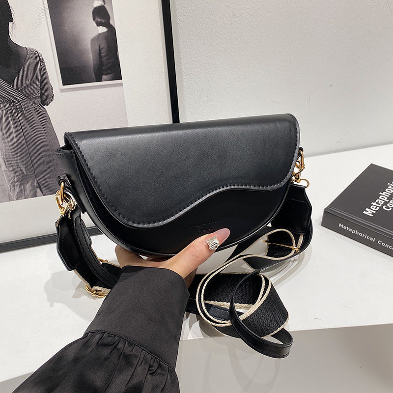 Women's Half Moon Crossbody Bag Curved Flap Wide Strap – Daily Carry