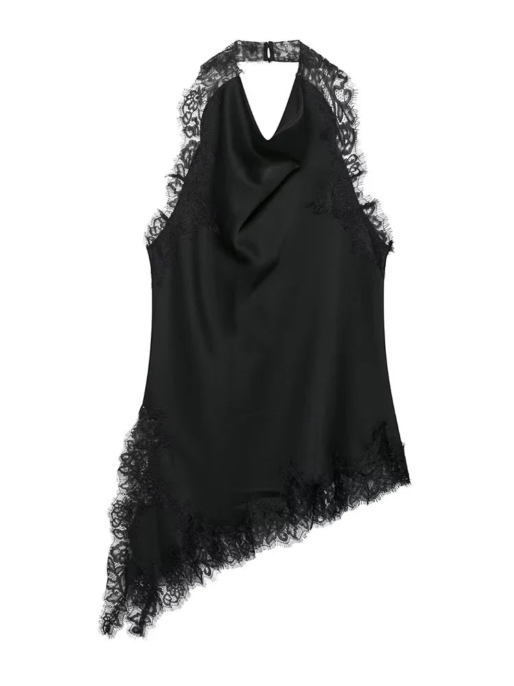 Women's Halter Top Sleeveless Lace Trim Boho – Beach Vacation