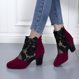 Women's Heels Floral Lace Pointed Toe Covered Side Back Zip – Night Out