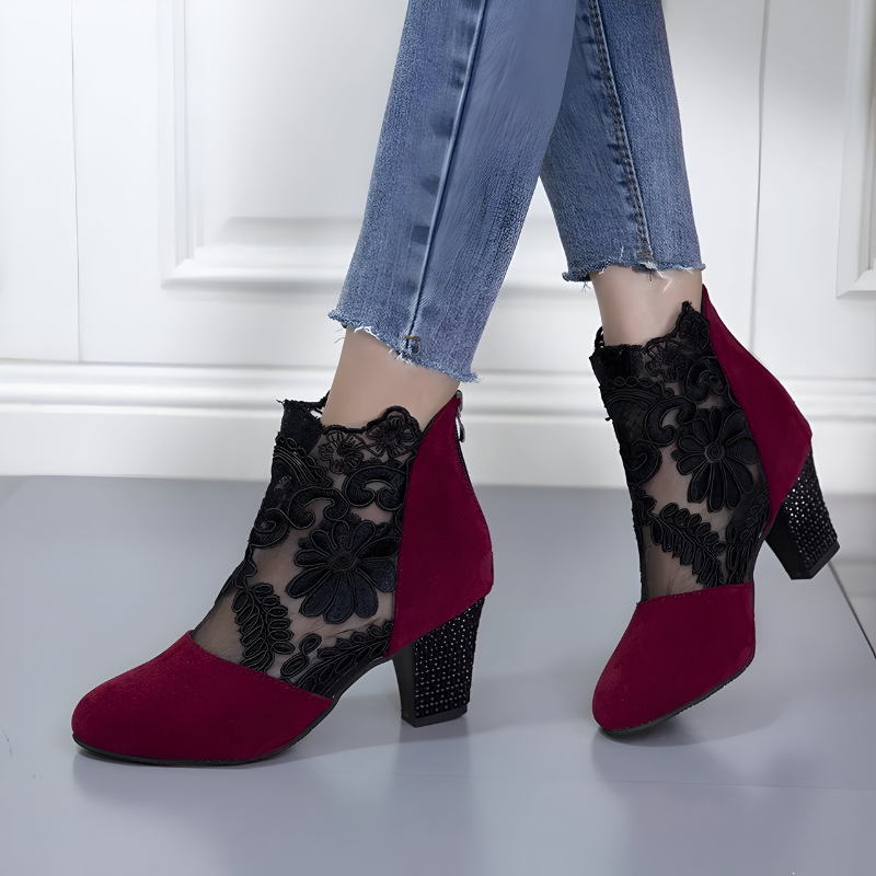 Women's Heels Floral Lace Pointed Toe Covered Side Back Zip – Night Out