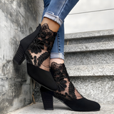 Women's Heels Floral Lace Pointed Toe Covered Side Back Zip – Night Out