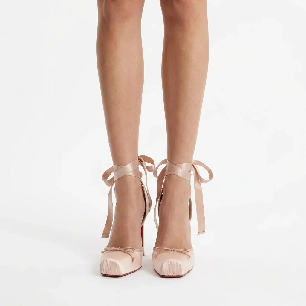 Women’s High Heels Square Toe Bow Accent Ankle Ties – Gallery Receptions