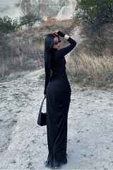 Women's High Slit Turtleneck Cocktail Party Maxi Dress – Evening Gala