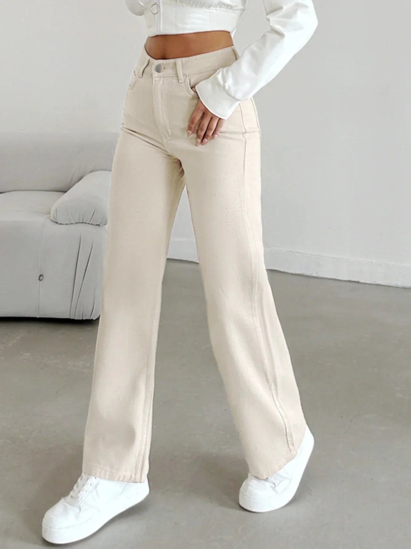 Women's High Waist Loose Fit Jeans Denim Button Fly – Going Out