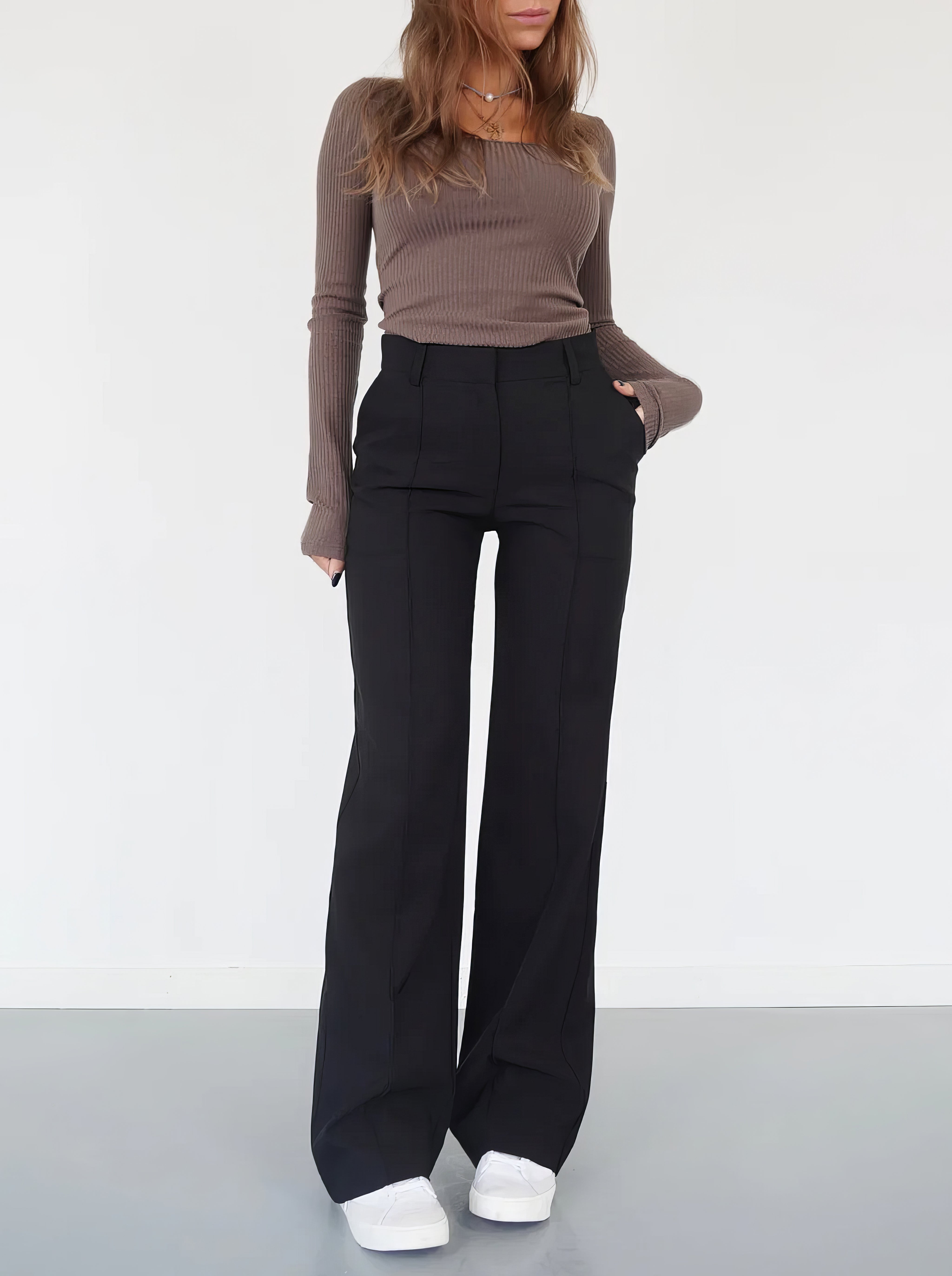 Women’s High-Waist Pants Wide Leg Front Seam – Office Presentations