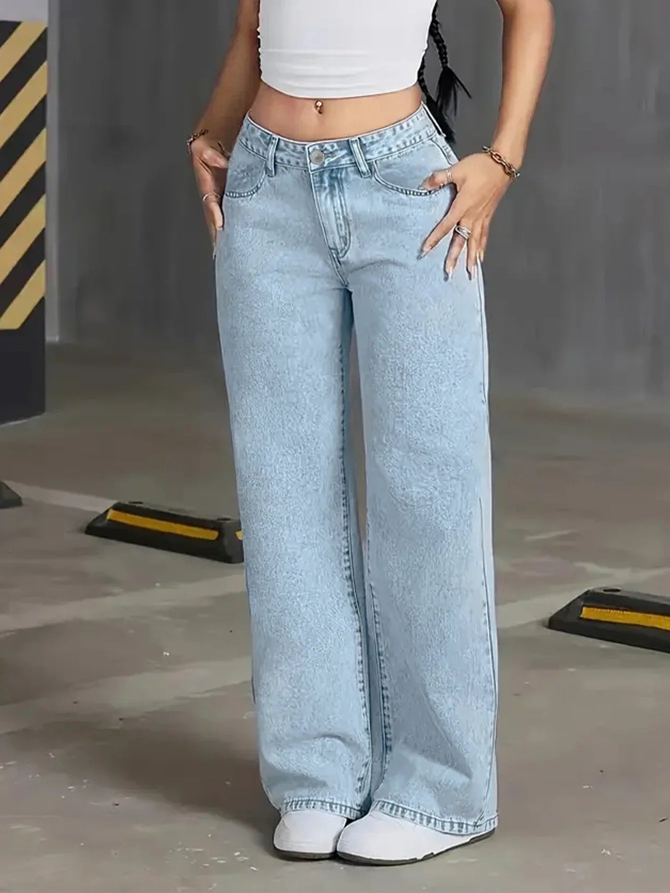 Women's High Waist Wide Leg Denim Jeans Button Fly – Everyday Wear