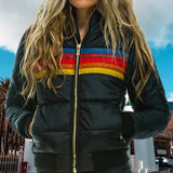 Women's Hooded Bomber-Style Puffer Jacket Stripe Detail – Weekend Getaway