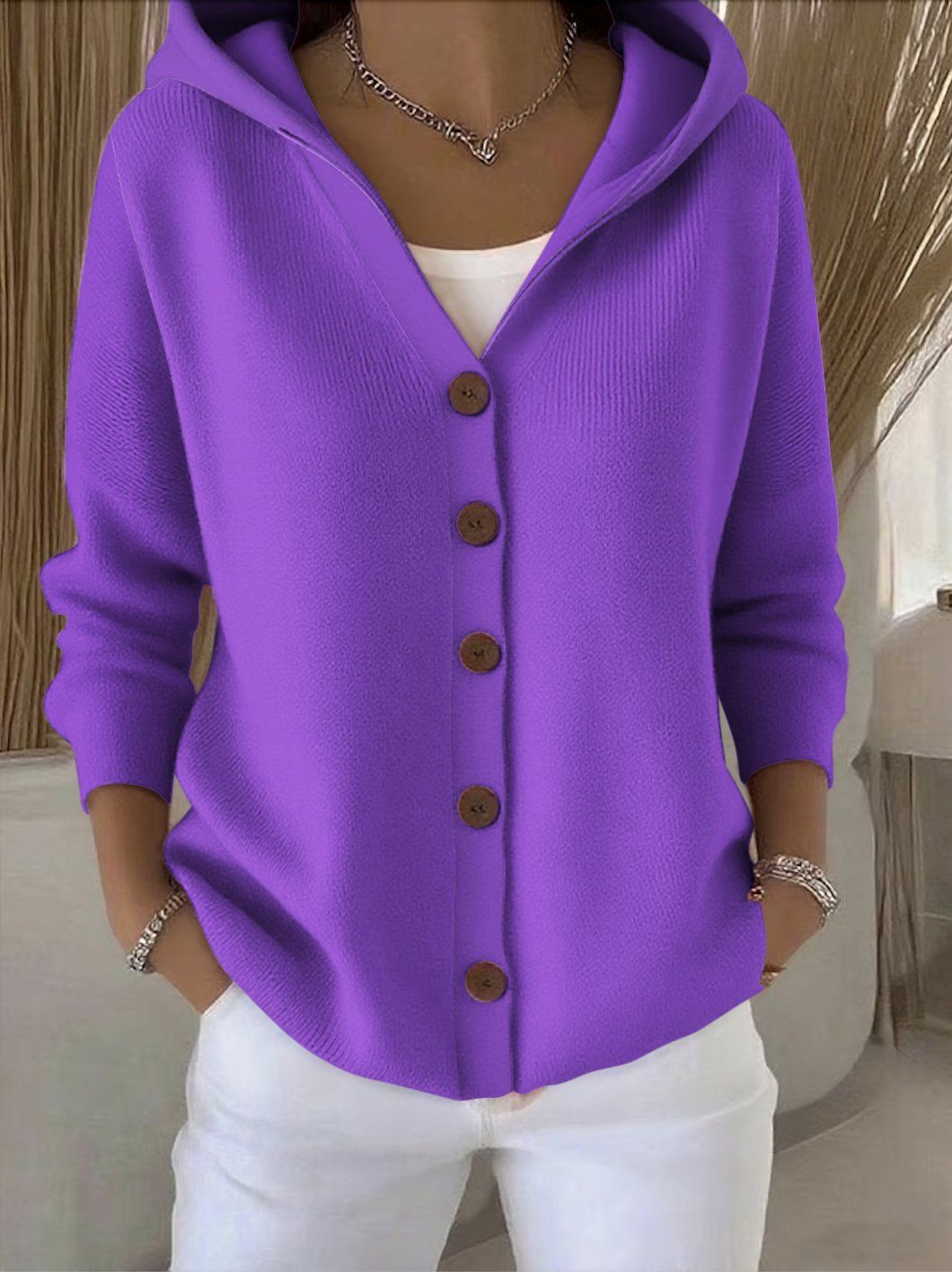 Women's Hooded Cardigan Button Front Long Sleeve Ribbed Hem – Errand Days