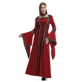 Women's Hooded Medieval Dress Costume Lace-Up Front Flare Sleeve – Halloween Moonlight Event