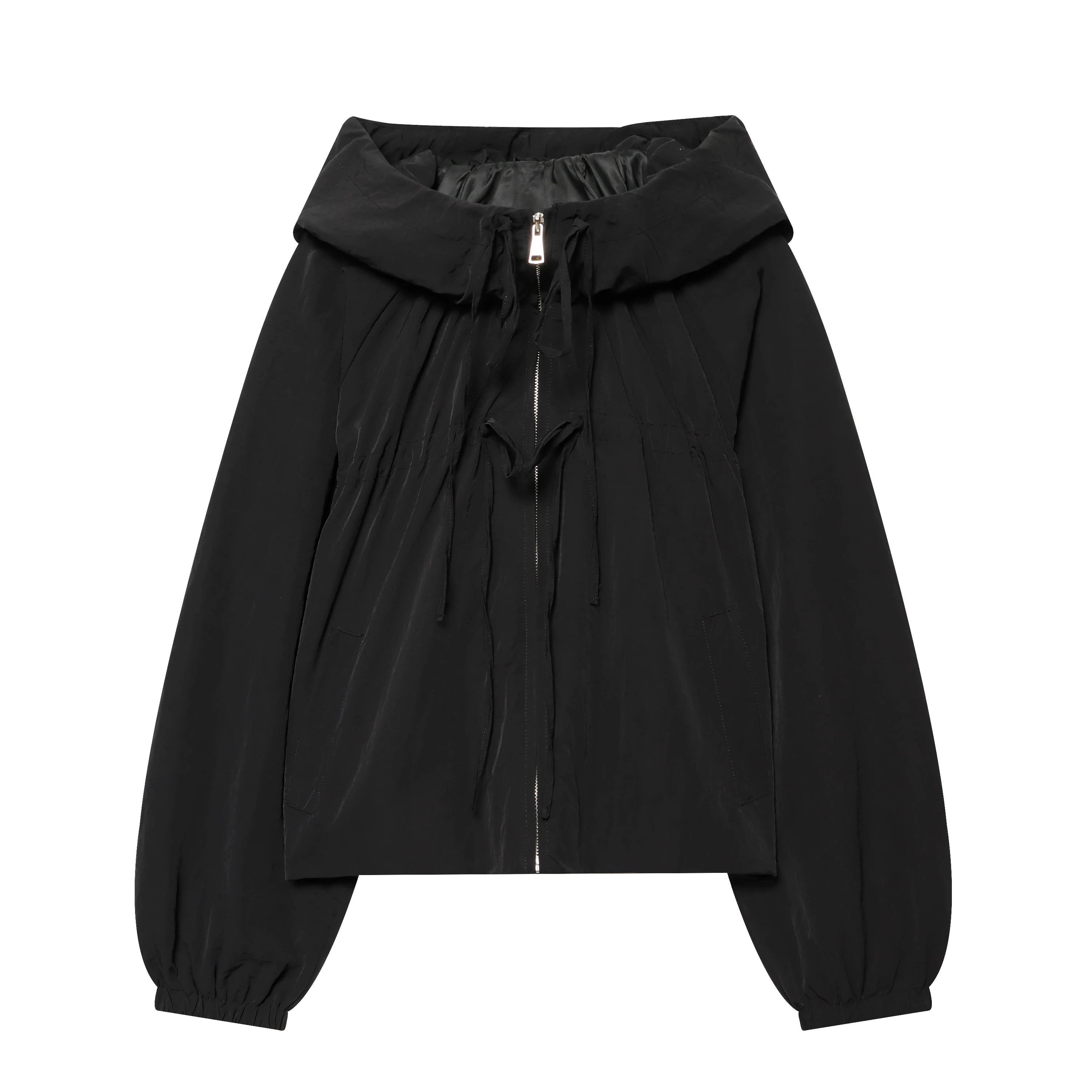 Women's Hooded Windbreaker Jacket Zip Front Gathered Hem – Weekend Walks