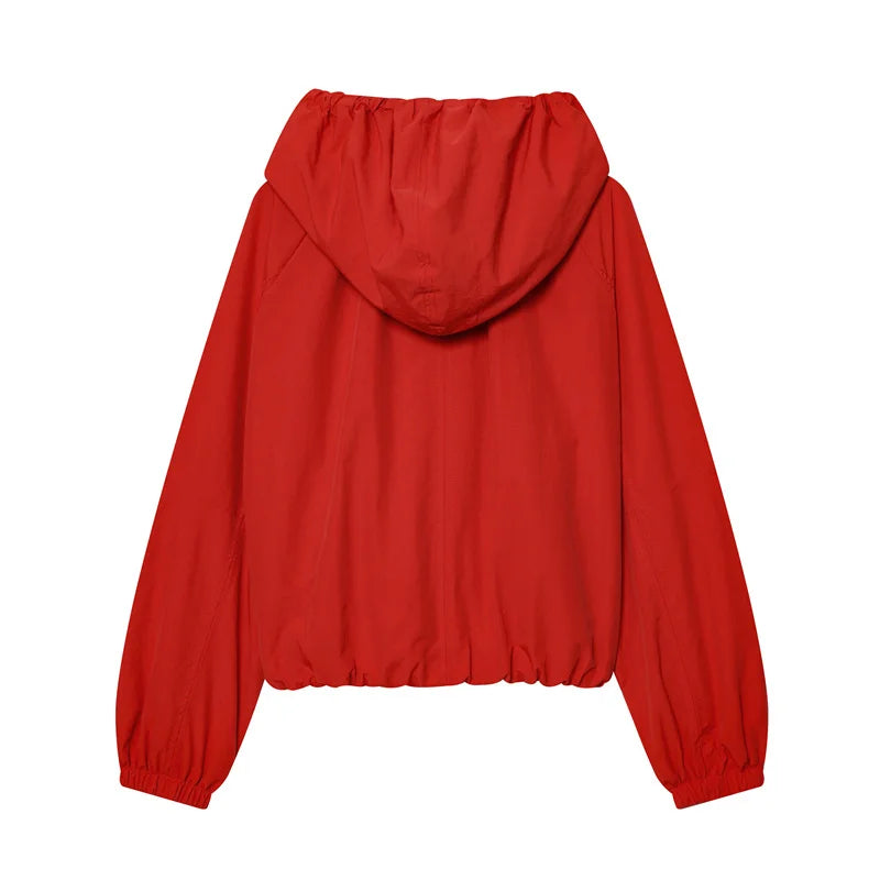 Women's Hooded Windbreaker Jacket Zip Front Gathered Hem – Weekend Walks