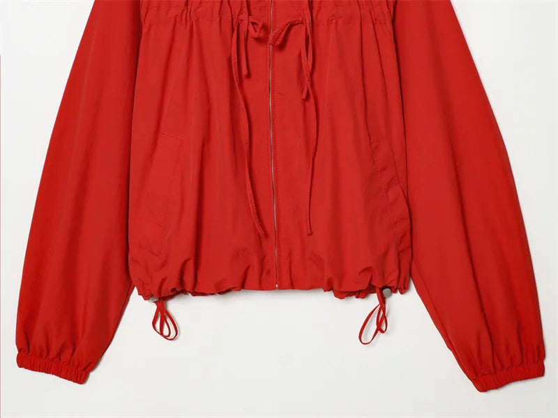 Women's Hooded Windbreaker Jacket Zip Front Gathered Hem – Weekend Walks