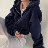 Women's Hoodie Cropped Zip Front Dropped Shoulder – Going Out Streetwear