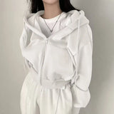 Women's Hoodie Cropped Zip Front Dropped Shoulder – Going Out Streetwear