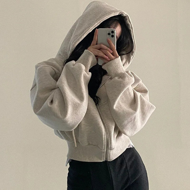 Women's Hoodie Cropped Zip Front Dropped Shoulder – Going Out Streetwear