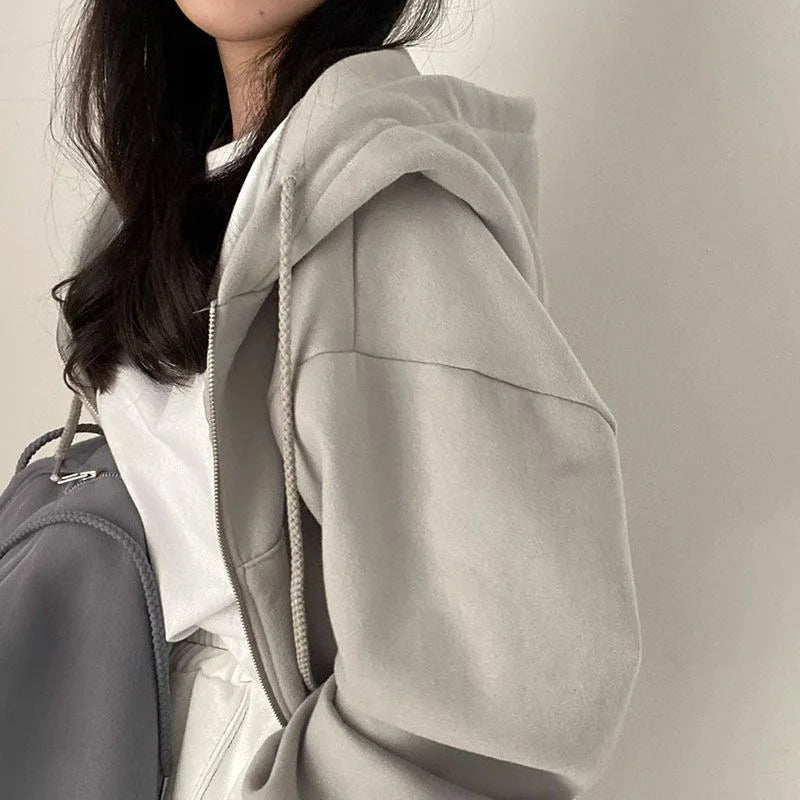 Women's Hoodie Cropped Zip Front Dropped Shoulder – Going Out Streetwear