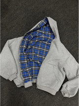 Women's Hoodie Plaid Zip Front Dropped Shoulder – Streetwear Layered Look