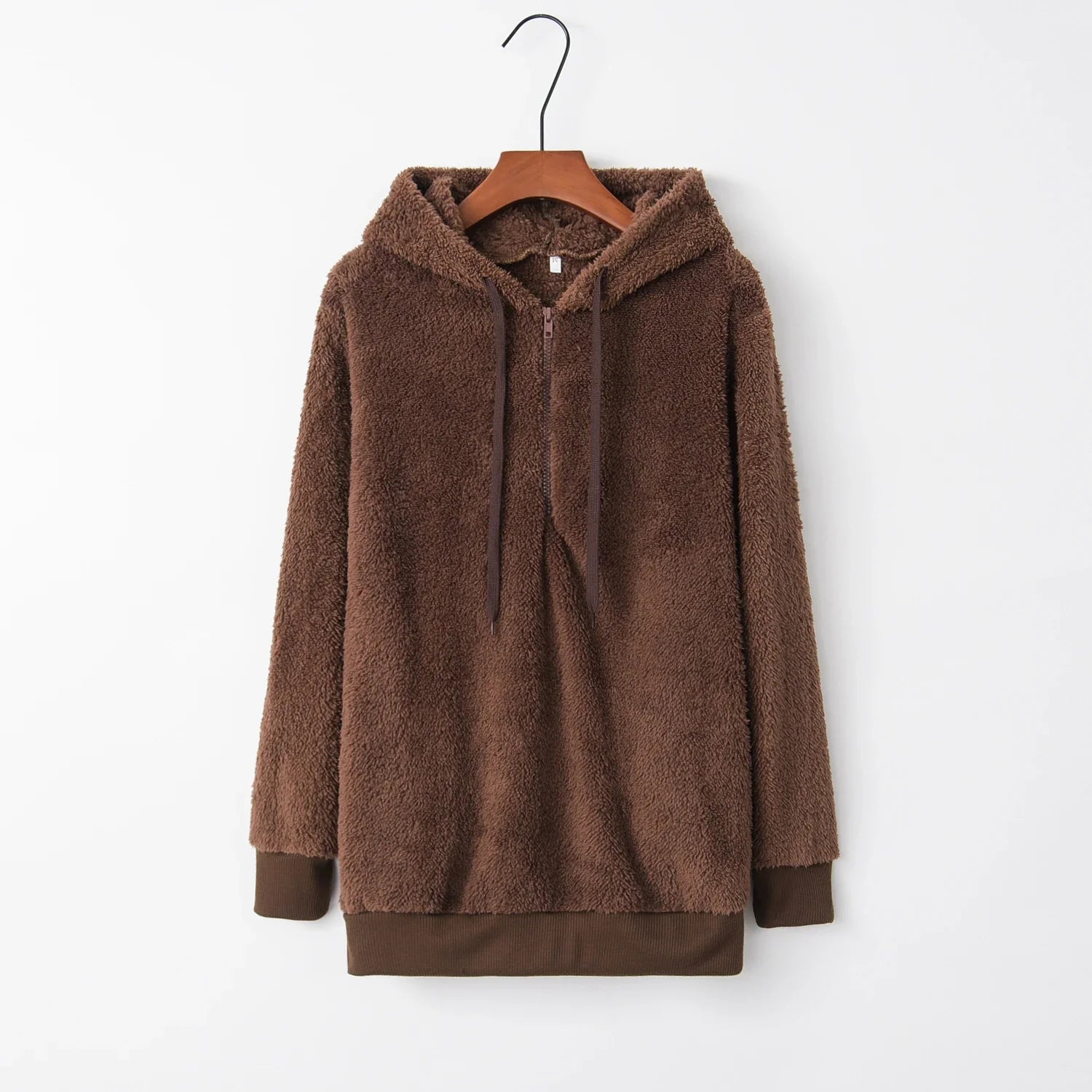 Women's Hoodie Teddy Half Zip Long Sleeve Kangaroo Pocket – Streetwear Layer
