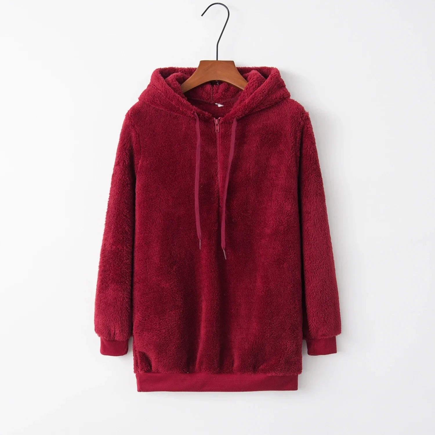 Women's Hoodie Teddy Half Zip Long Sleeve Kangaroo Pocket – Streetwear Layer