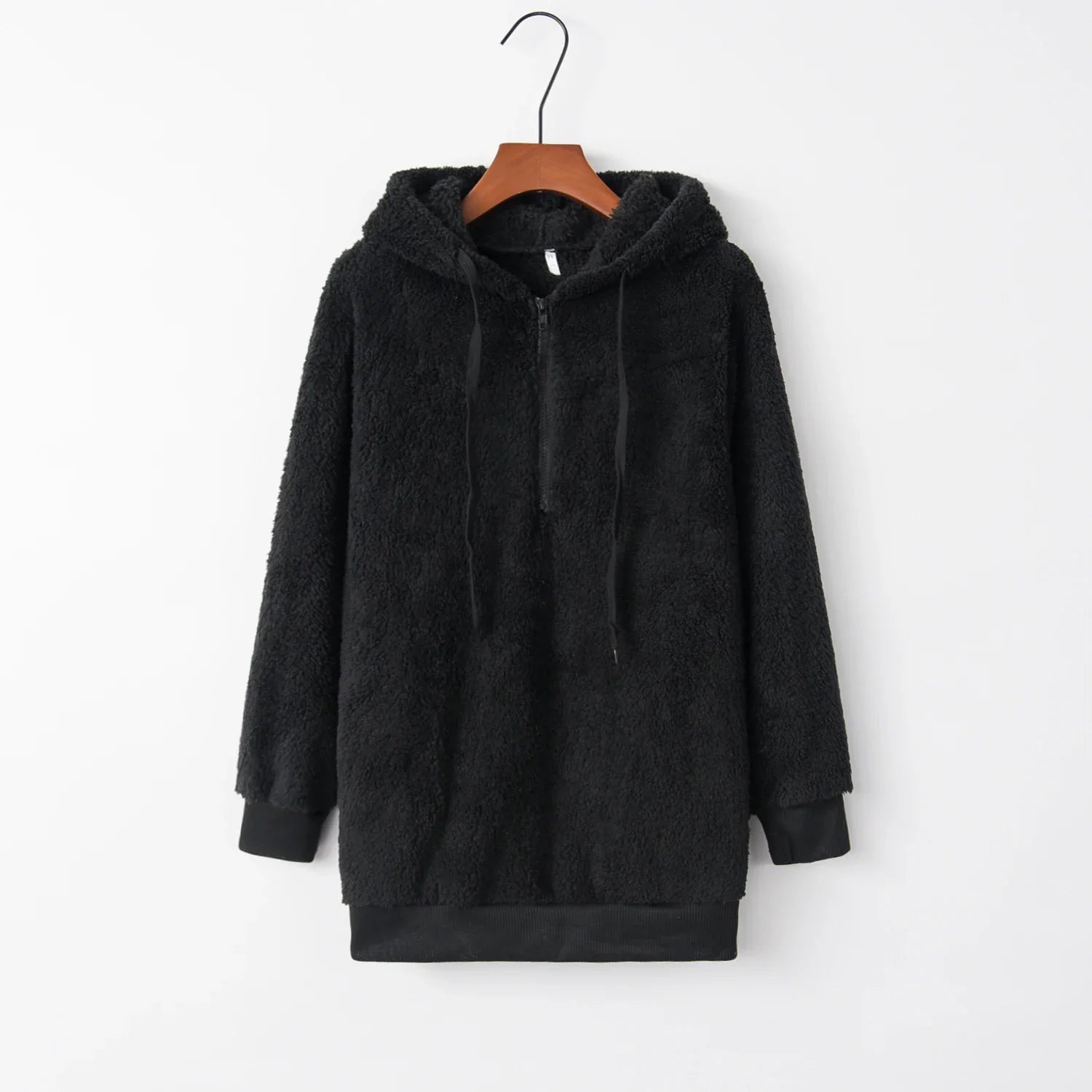 Women's Hoodie Teddy Half Zip Long Sleeve Kangaroo Pocket – Streetwear Layer