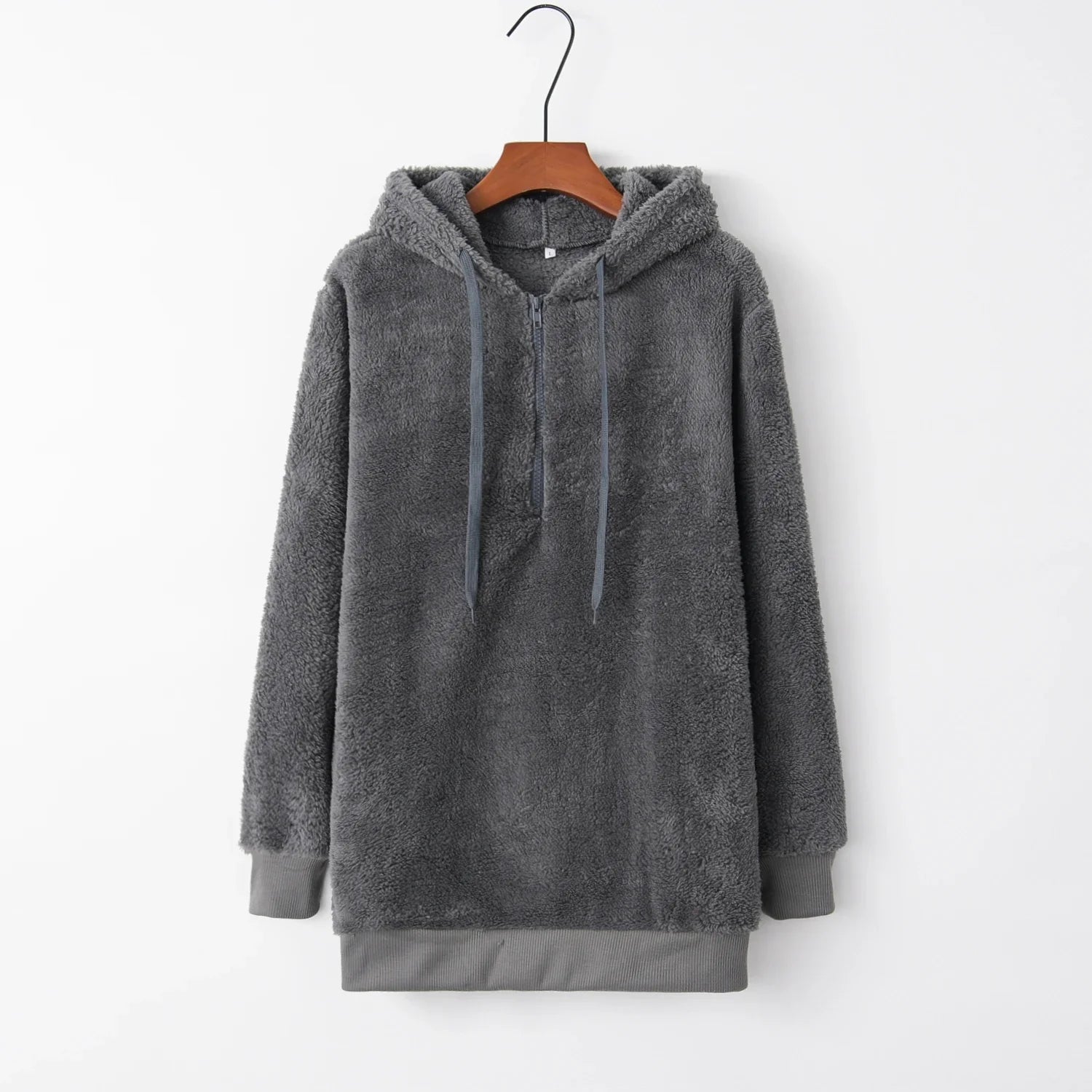 Women's Hoodie Teddy Half Zip Long Sleeve Kangaroo Pocket – Streetwear Layer