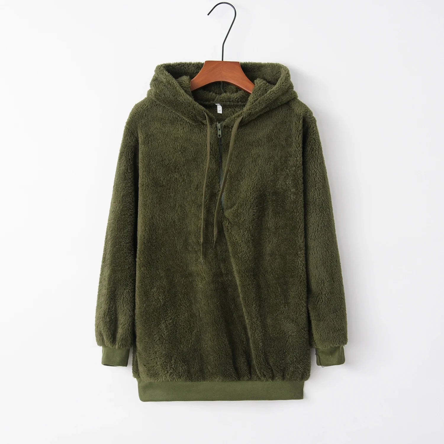 Women's Hoodie Teddy Half Zip Long Sleeve Kangaroo Pocket – Streetwear Layer