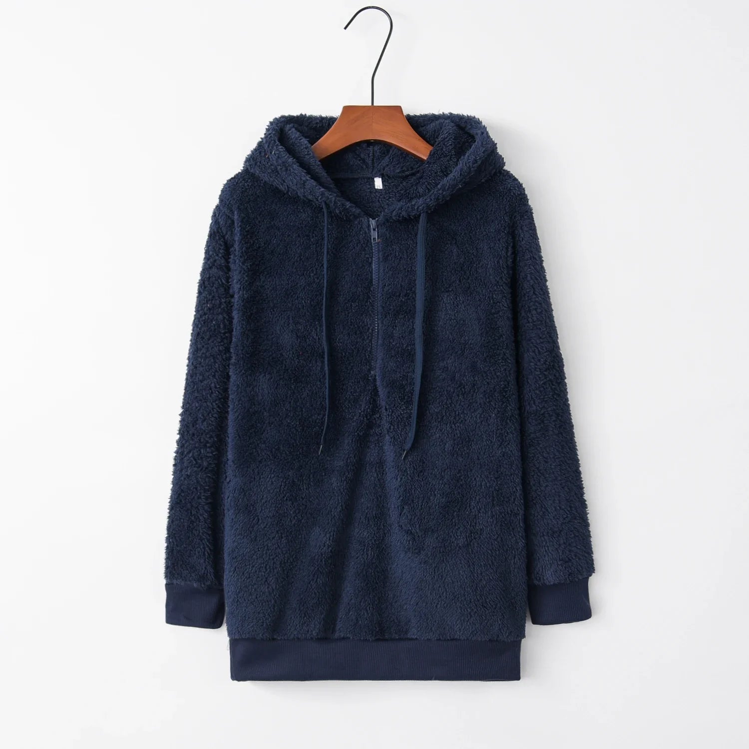 Women's Hoodie Teddy Half Zip Long Sleeve Kangaroo Pocket – Streetwear Layer