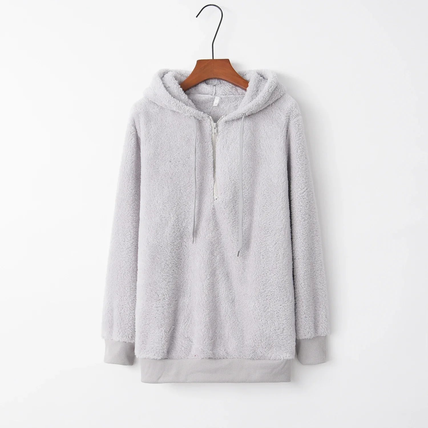Women's Hoodie Teddy Half Zip Long Sleeve Kangaroo Pocket – Streetwear Layer