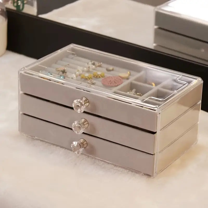 Women's Jewelry Box Layered Clear Lid Drawers Compartments – Vanity Display
