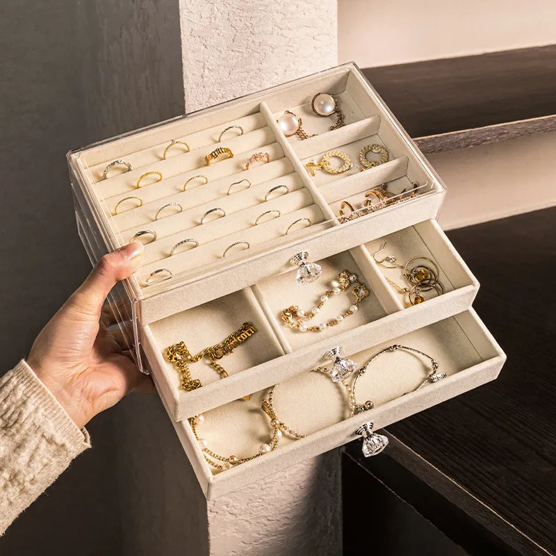Women's Jewelry Box Layered Clear Lid Drawers Compartments – Vanity Display