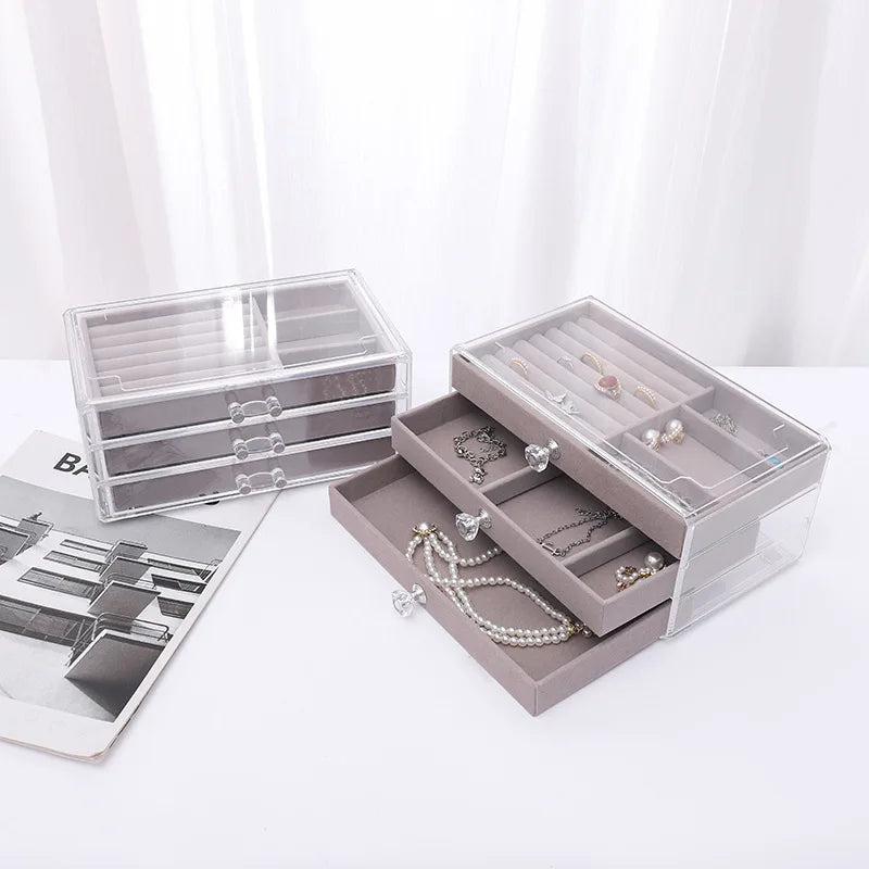 Women's Jewelry Box Layered Clear Lid Drawers Compartments – Vanity Display