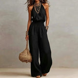 Women's Jumpsuit Halter Neck Smocked Waist Wide Leg – Resort Outing