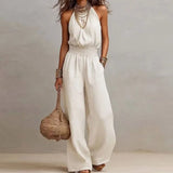 Women's Jumpsuit Halter Neck Smocked Waist Wide Leg – Resort Outing