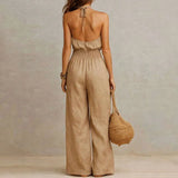 Women's Jumpsuit Halter Neck Smocked Waist Wide Leg – Resort Outing