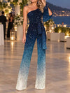Women’s Jumpsuit One-Shoulder Neckline Waist Tie Wide Leg – Charity Galas