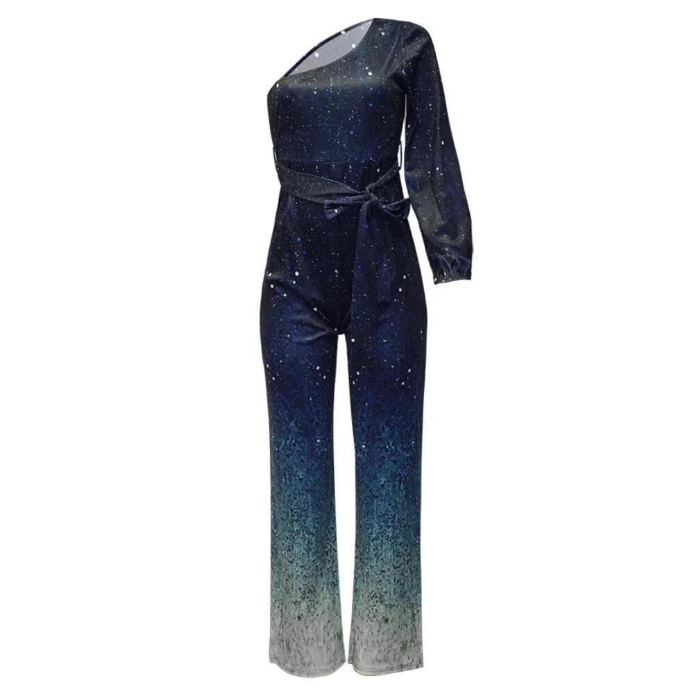 Women’s Jumpsuit One-Shoulder Neckline Waist Tie Wide Leg – Charity Galas