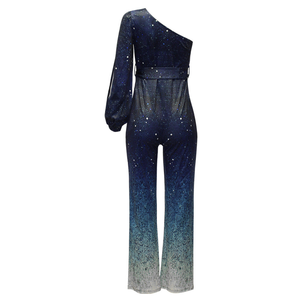 Women’s Jumpsuit One-Shoulder Neckline Waist Tie Wide Leg – Charity Galas