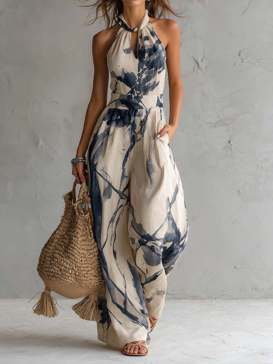 Women’s Jumpsuit Printed Halter Neck Wide-Leg – Marina Lunches