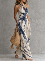 Women’s Jumpsuit Printed Halter Neck Wide-Leg – Marina Lunches