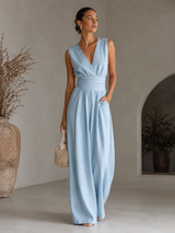 Women’s Jumpsuit Sleeveless V Neck Side Pockets – Daytime Gatherings