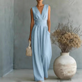 Women’s Jumpsuit Sleeveless V Neck Side Pockets – Daytime Gatherings