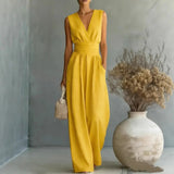Women’s Jumpsuit Sleeveless V Neck Side Pockets – Daytime Gatherings