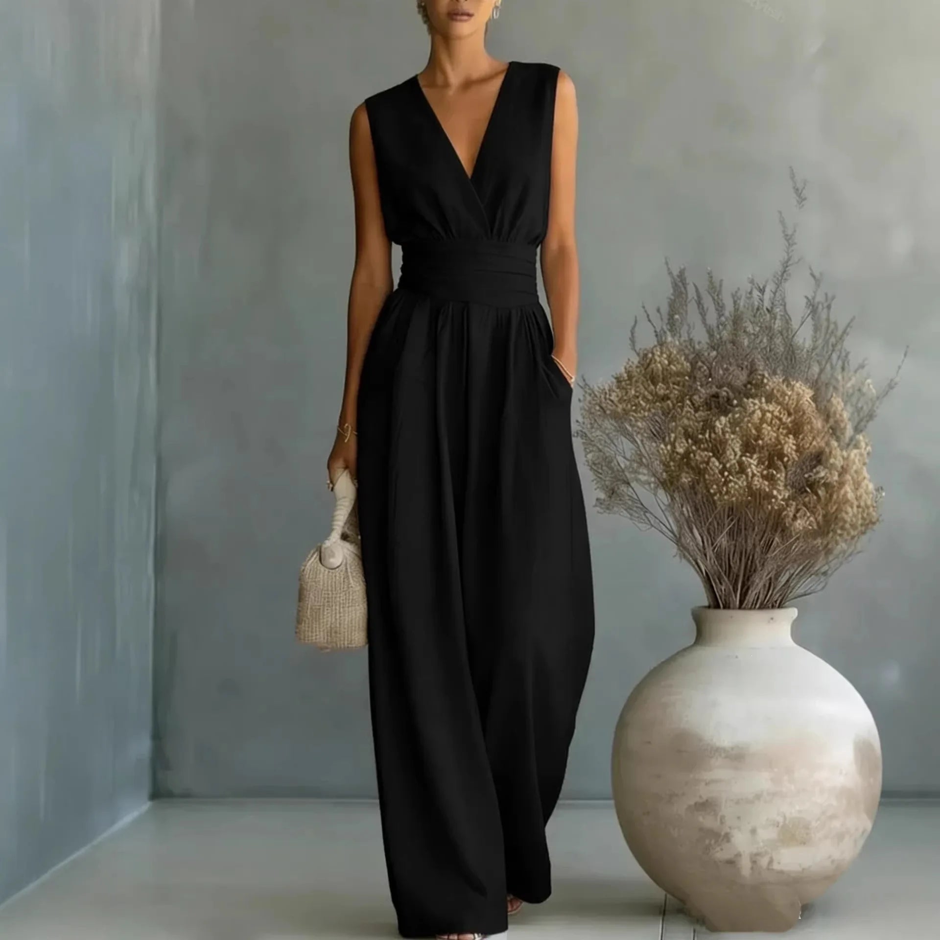 Women’s Jumpsuit Sleeveless V Neck Side Pockets – Daytime Gatherings