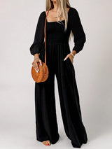 Women's Jumpsuit Smocked Wide Leg Square Neck Long Sleeve – Going Out