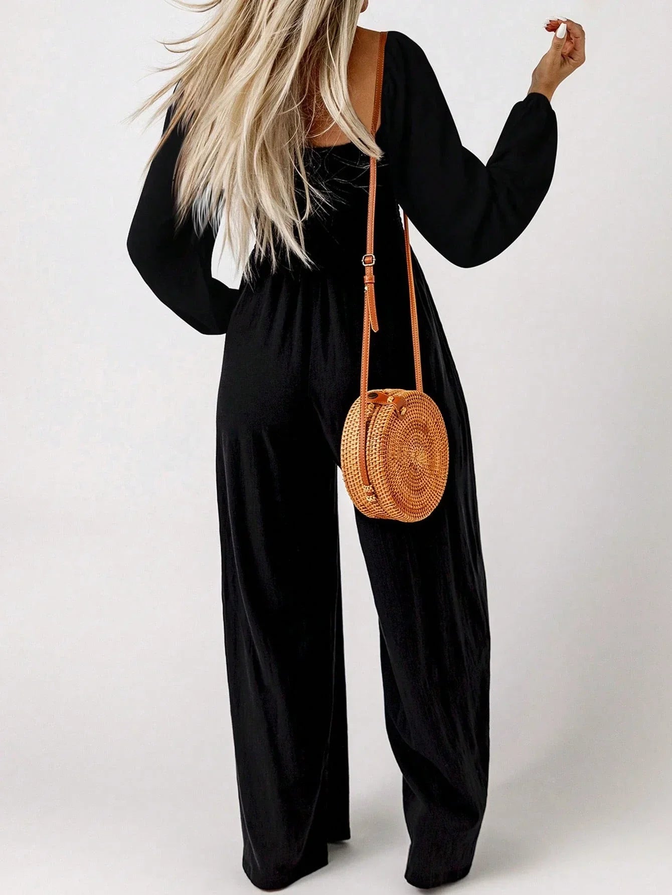 Women's Jumpsuit Smocked Wide Leg Square Neck Long Sleeve – Going Out