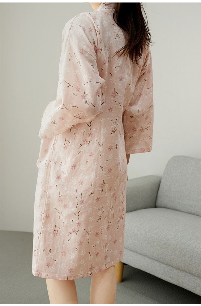 Women's Kimono Robe Floral Wrap Tie Waist Front Pocket – Loungewear